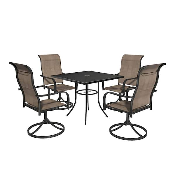 Clihome 5-Piece Metal Outdoor Dining Set with 4-Swivel Chairs and 36 in. Round Table, Umbrella Hole, All-Weather Steel Frame
