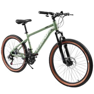 27 in. Green Carbon Steel Mountain Bike with 21-Speed and Dual Disc Brakes for Women and Men