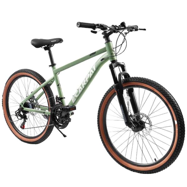 Unbranded 27 in. Green Carbon Steel Mountain Bike with 21-Speed and Dual Disc Brakes for Women and Men