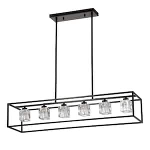 6-Light Matte Black Farmhouse Chandelier with 6*G9 Bulbs, Clear Glass Shades, for Dining Room, Kitchen Island, Bar