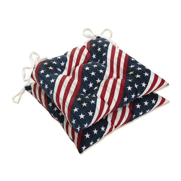 Pillow Perfect 19 x 18.5 Outdoor Dining Chair Cushion in Red/Blue/White (Set of 2)