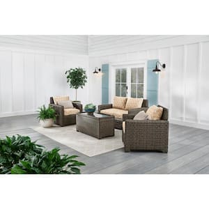 Laguna Point 4-Piece Brown Wicker Outdoor Patio Deep Seating Set with CushionGuard Toffee Trellis Tan Cushions