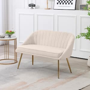 Modern 48 in. Golden Base Velvet Tufted 2-Seats Beige Loveseat Sofa for Living Room Furniture Sets