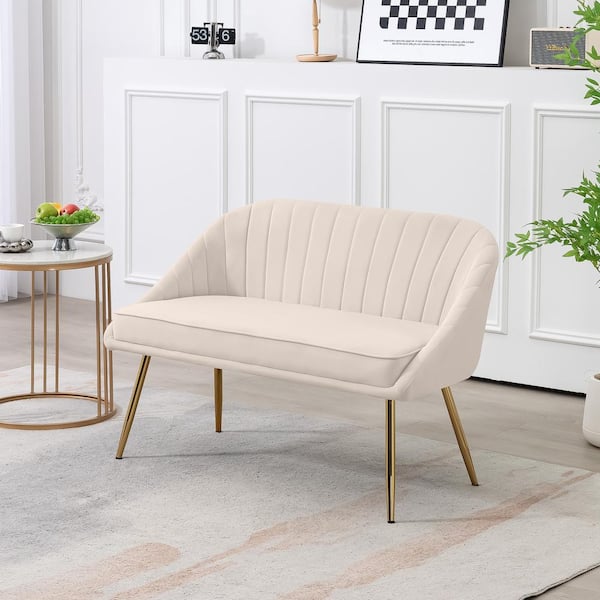 JEAREY Modern 48 in. Golden Base Velvet Tufted 2-Seats Beige Loveseat Sofa for Living Room Furniture Sets
