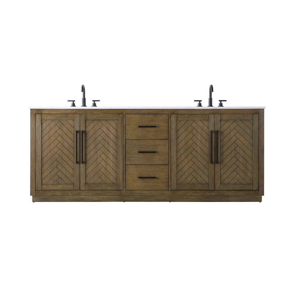 TIMELESS HOME 84 in. Double Sink Hazel Oak Bath Vanity with White ...