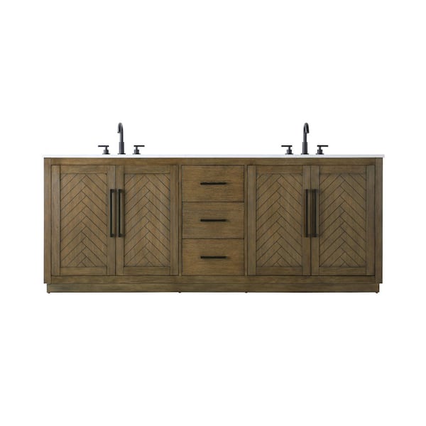 84 in. Double Sink Hazel Oak Bath Vanity with White Engineered Marble Top