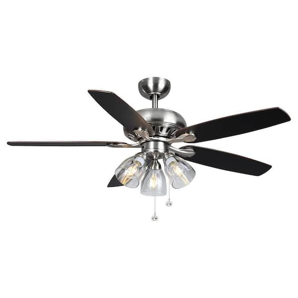 Hampton Bay Rockport 52 in. Indoor LED Brushed Nickel Ceiling Fan with Light Kit, Downrod, and 5 Reversible Blades
