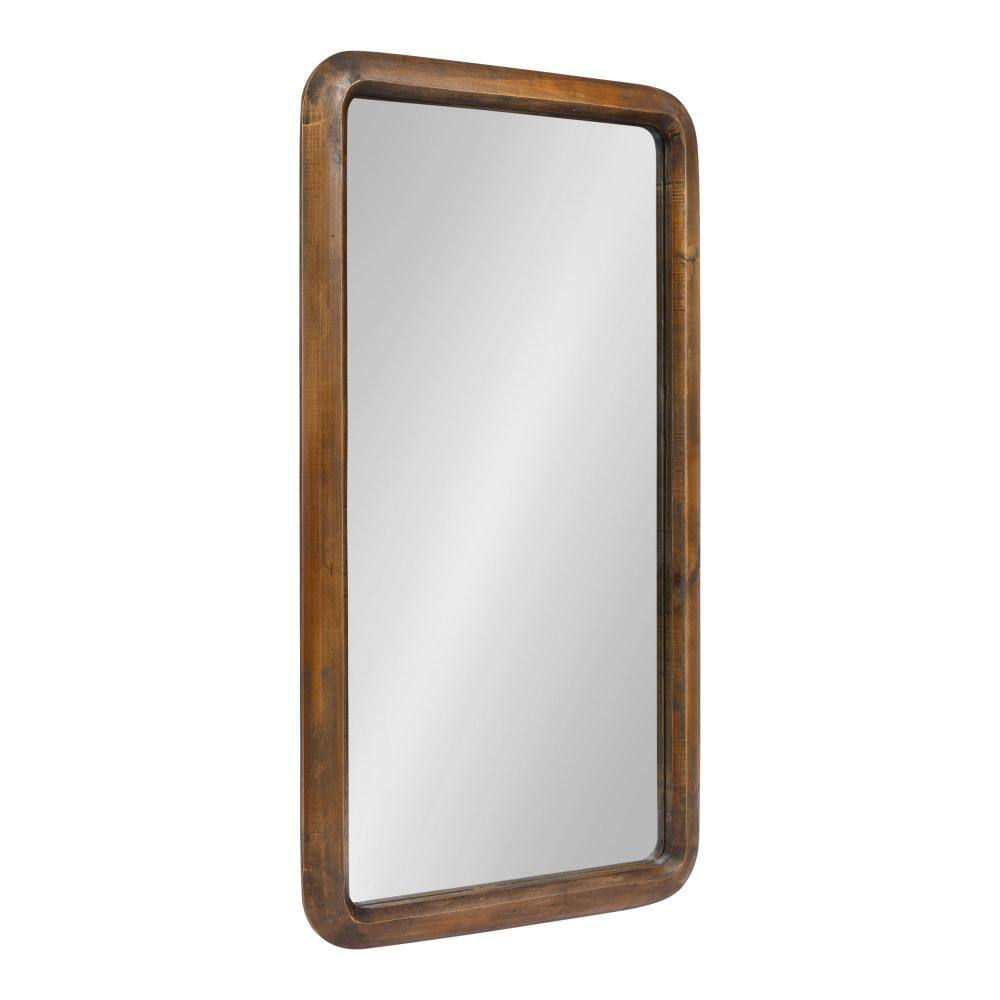 Pao 17" x 32" Rounded Rectangular Walnut Wood Vanity Mirror