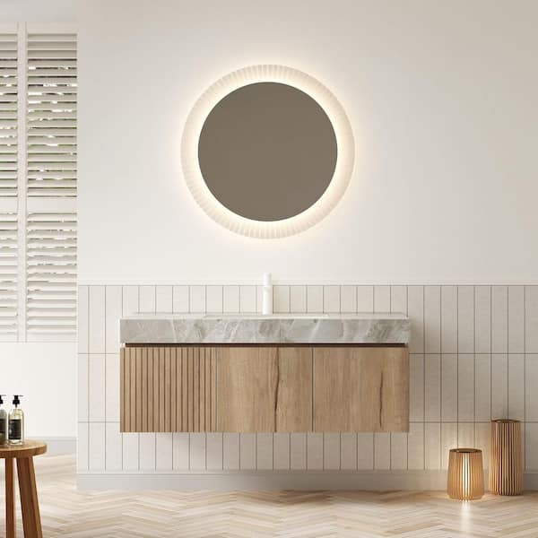 48 in. Wall-Mounted White Oak Bath Vanity with Light Gray Sintered Stone Top Assembled