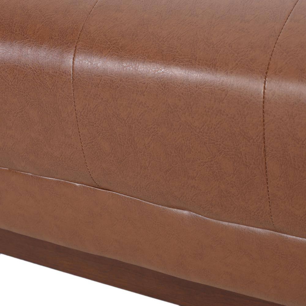 Cognac Brown Faux Leather Tufted Lawson Sofa with Wood Frame