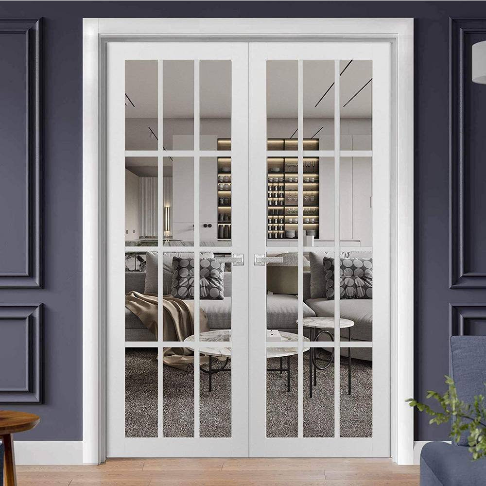 Felicia 12-Lite Clear Glass White Pine French Doors