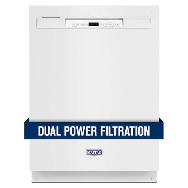 Maytag 24 in. White Front Control Built-In Tall Tub Dishwasher with Stainless Steel Tub and Dual Power Filtration, 50 dBA