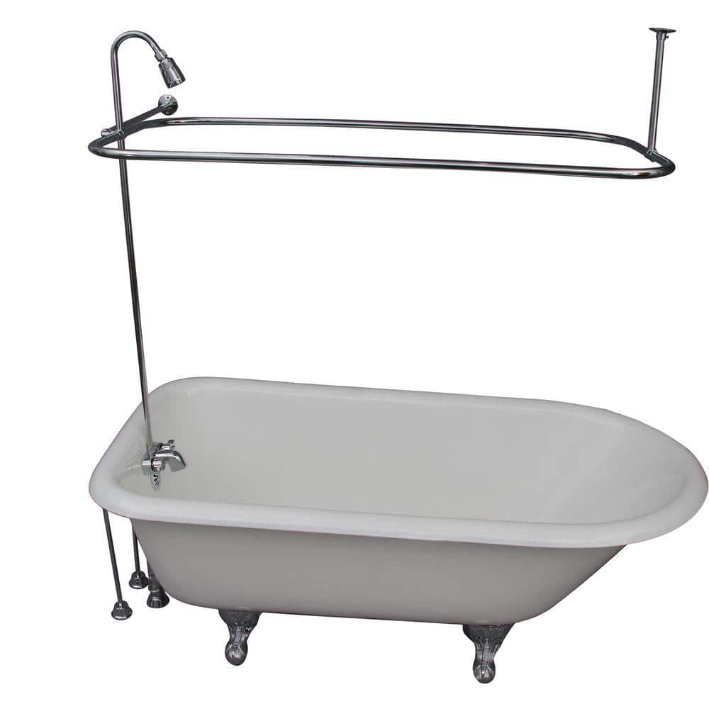 5 ft. Cast Iron Ball and Claw Feet Roll Top Tub in White with Polished Chro