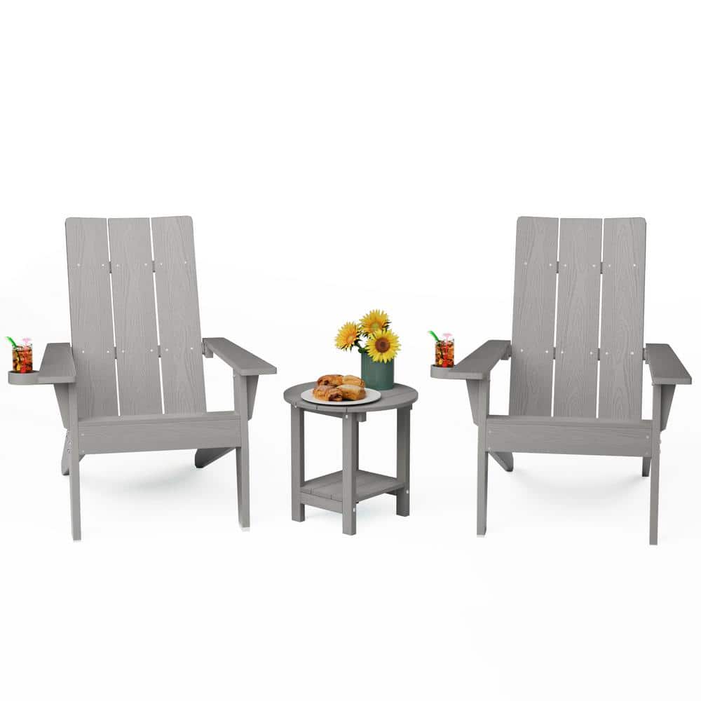 Mximu 3Piece Grey Plastic Outdoor Patio Adirondack Chair with Table