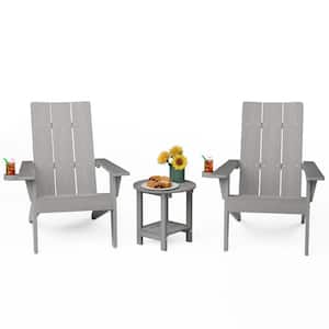 3-Piece Grey Plastic Outdoor Patio Adirondack Chair with Table Set