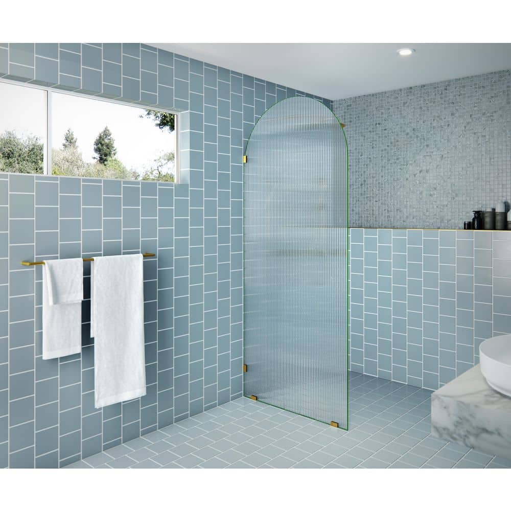 Maven 34 in. W x 86.75 in. H x .375 in. D Frameless Shower Door - Arched Fluted Single Fixed Panel price history on PriceWatchPro