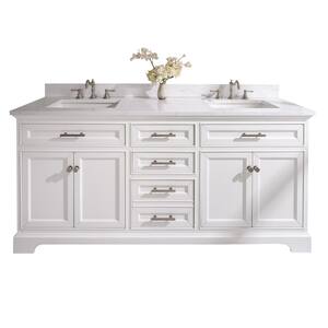 Thompson 72 in. W x 22 in. D Bath Vanity in White with Engineered Stone Vanity Top in Carrara White with White Basins