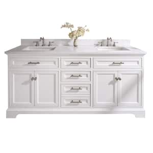 Thompson 72 in. W x 22 in. D Bath Vanity in White with Engineered Stone Vanity Top in Carrara White with White Sinks