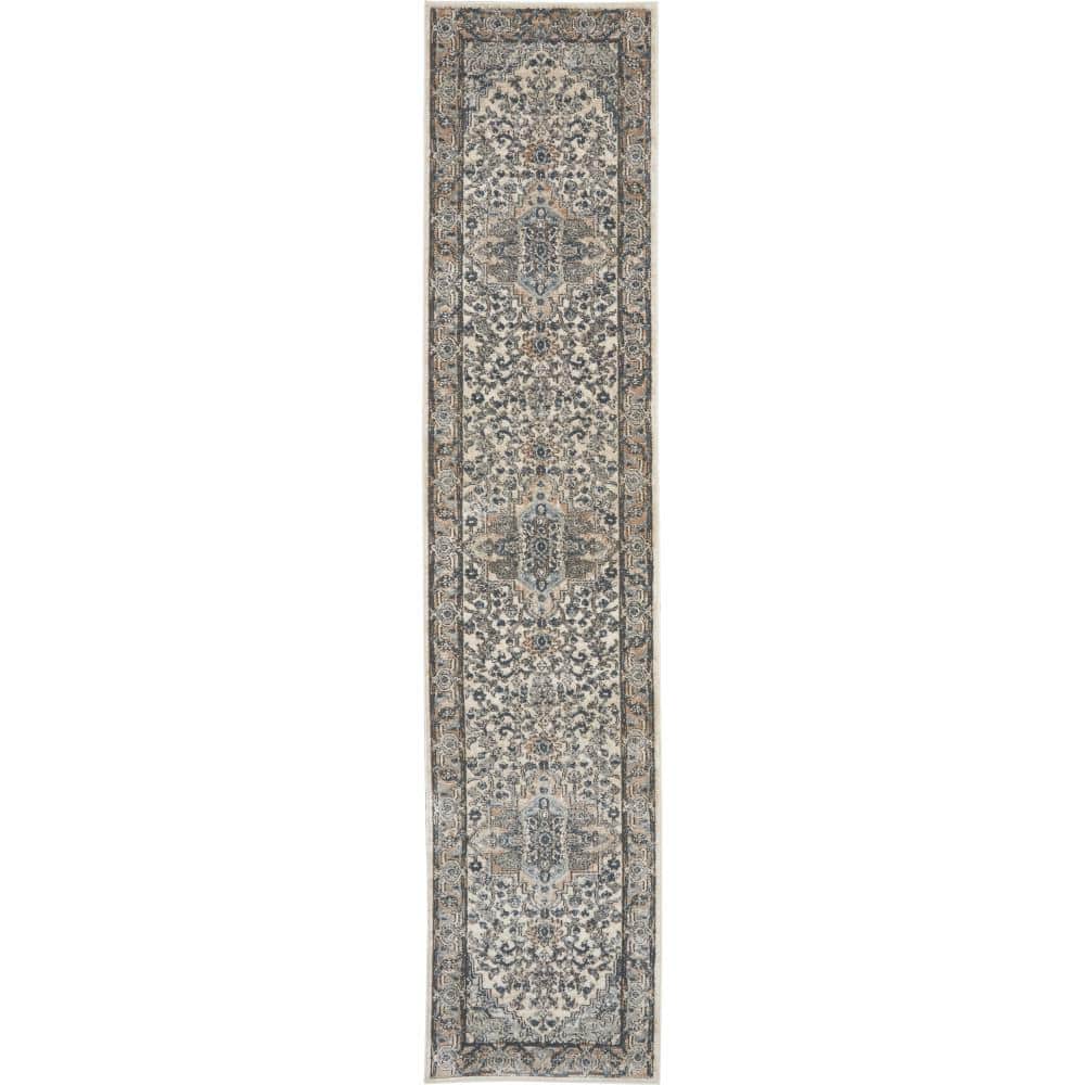 Concerto Ivory Grey Synthetic Runner Rug 2'2" x 12'