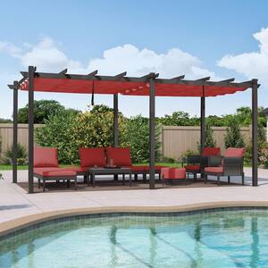 12 ft. x 18 ft. Terra Pergola with Retractable Canopy Aluminum Shelter for Porch Garden Beach Sun Shade