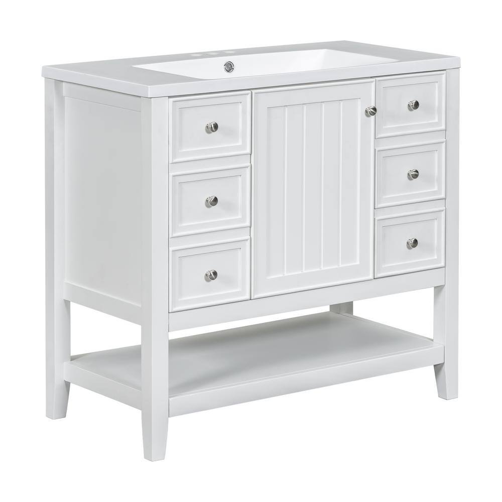 36 in. W 3 Drawers Freestanding White Bath Vanity with White Ceramic Top Unassembled price history on PriceWatchPro