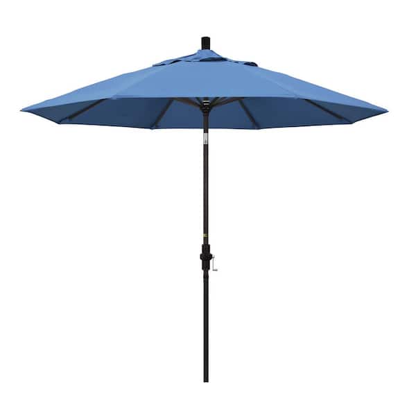 California Umbrella 9 ft. Aluminum Collar Tilt Patio Umbrella in Frost Blue Olefin