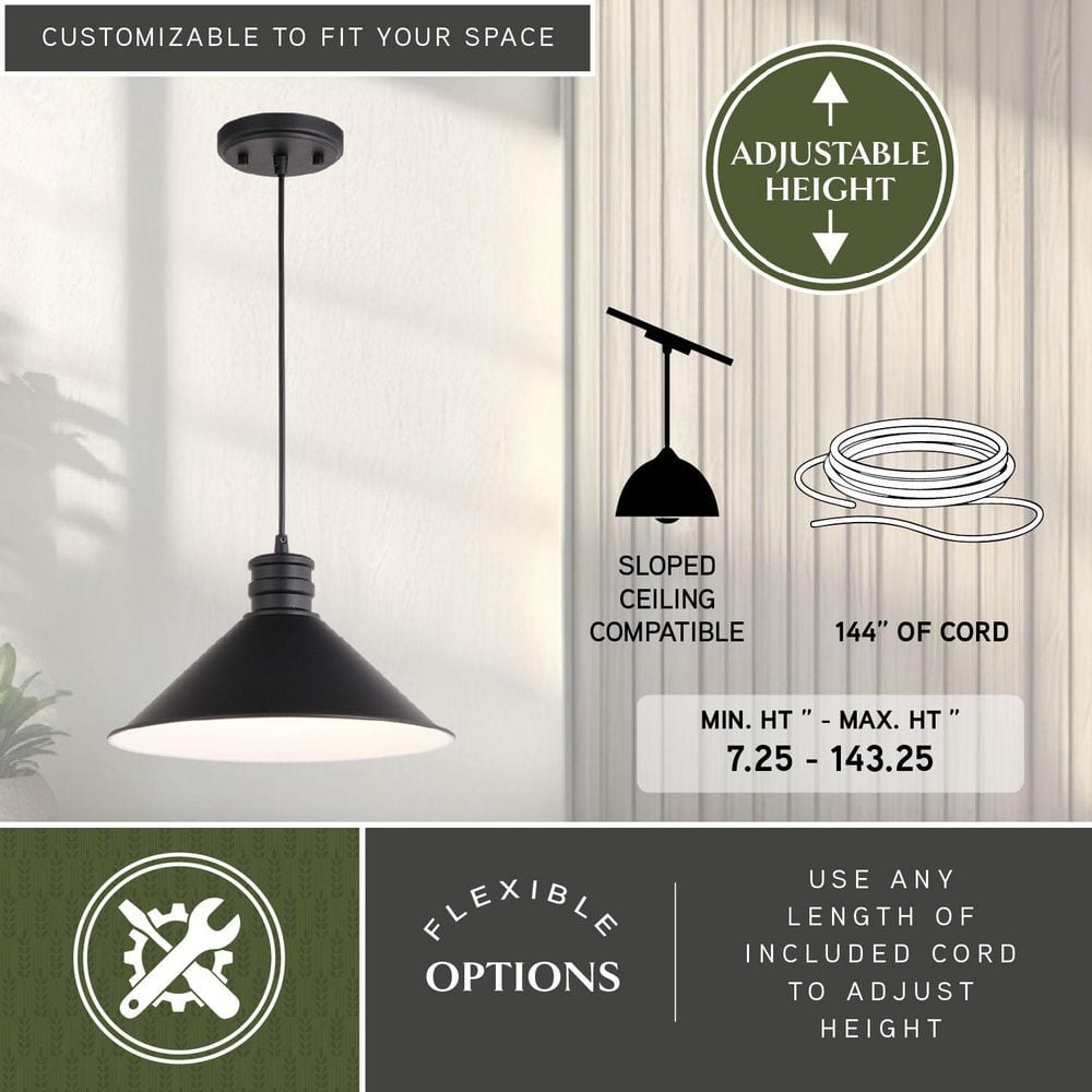 Akron 12" Matte White Interior Industrial Cone Pendant Light
