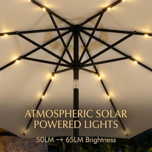 atleisure 9 cascading lights solar powered patio umbrella 3 Tiers Outdoor with LED 11FT / Dark Gray tilt button and smooth crank system allow you to adjust the angle and open or close the umbrella in seconds AreShark 9FT Patio Umbrella with