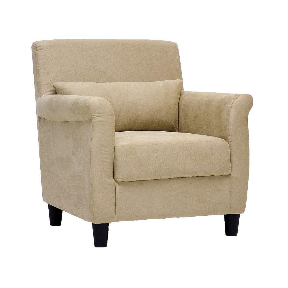 Modern Elegance Black Wood Frame Club Chair with Sandy Tan Microfiber