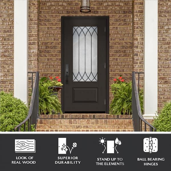 Regency 36 in. x 80 in. 3/4-Lite Spire Decorative Glass LHOS Onyx Stained Fiberglass Prehung Front Door