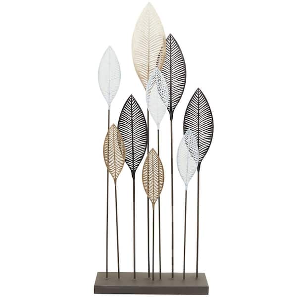 Litton Lane Bronze Metal Leaf Sculpture with Black Base