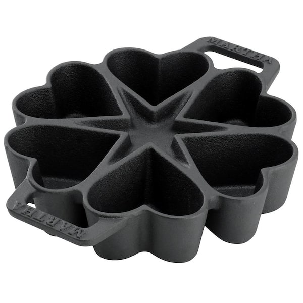 MARTHA STEWART 6-Cups Heart Mold Pre-Seasoned Cast Iron Pan in Black