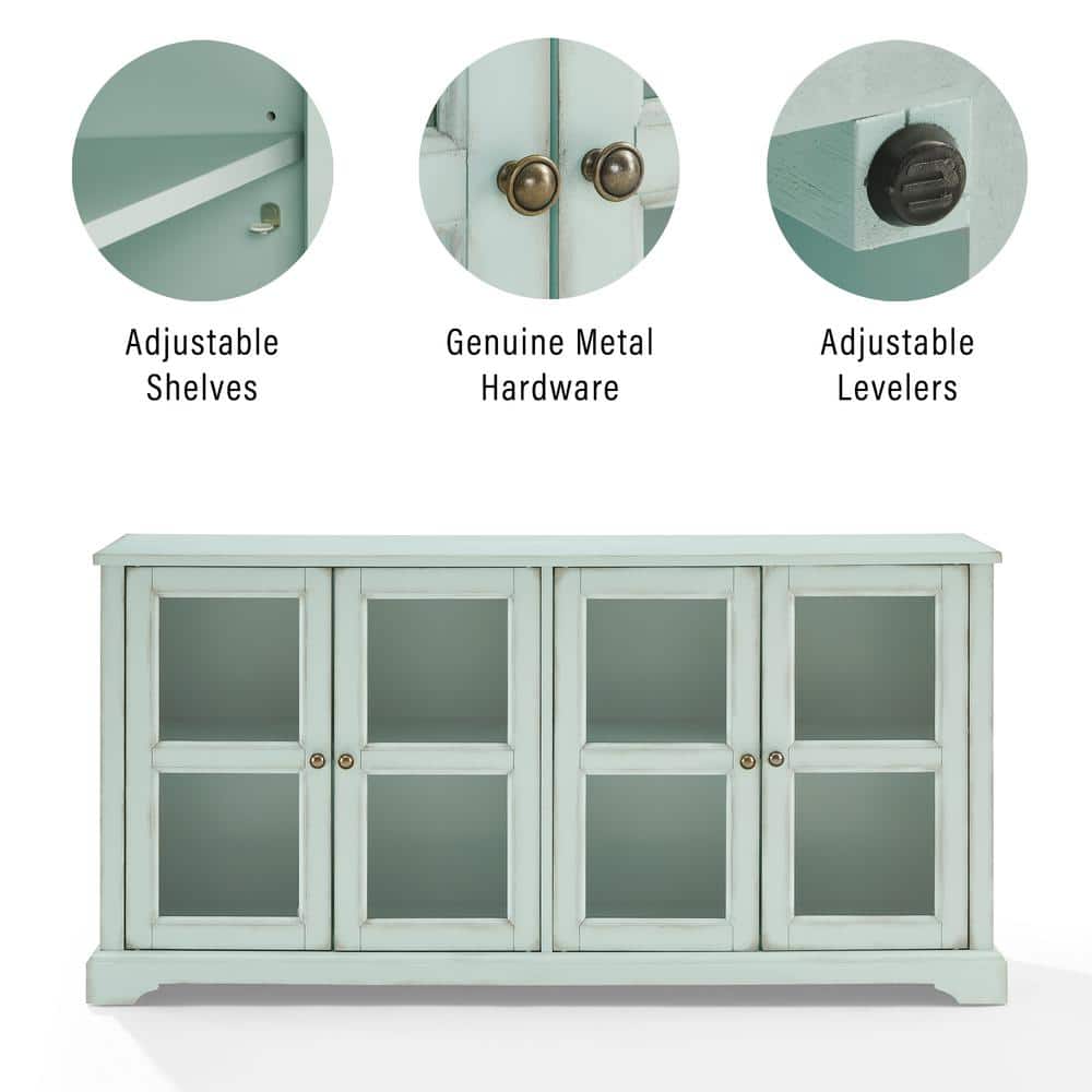 Holbrook Distressed Seafoam Blue Glass Door Sideboard Cabinet