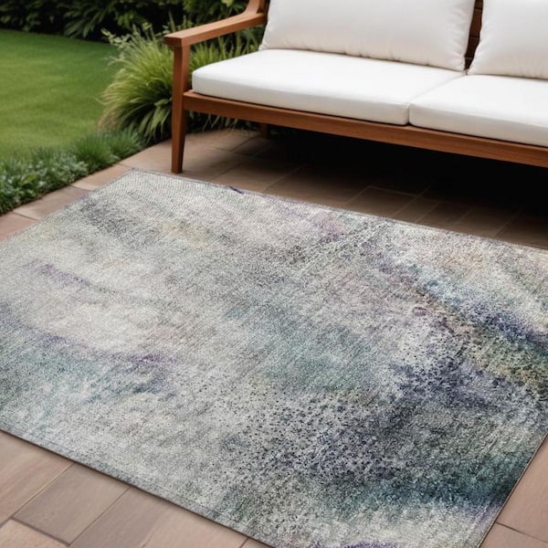 Ivory 10 ft. x 14 ft. Abstract Indoor/Outdoor Area Rug