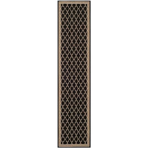SAFAVIEH Courtyard Black/Beige 2 ft. x 12 ft. Geometric Indoor/Outdoor Patio  Runner Rug
