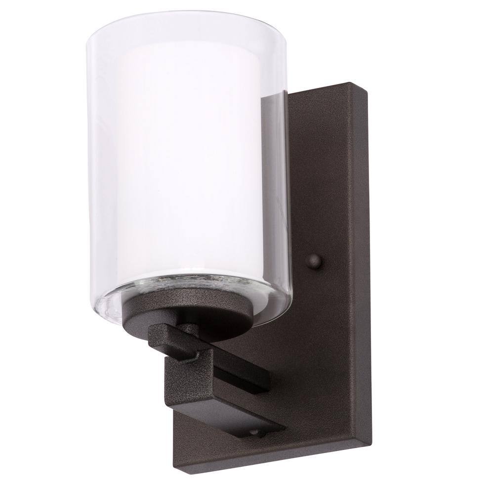 Smoked Iron Cylinder Outdoor Wall Sconce with Etched Glass