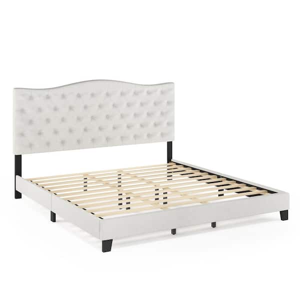 Lille White Linen King Tufted Bed Frame