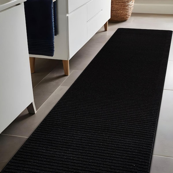 Oasis Non-Slip Black 2 ft. x 10 ft. Solid Indoor Area Rug