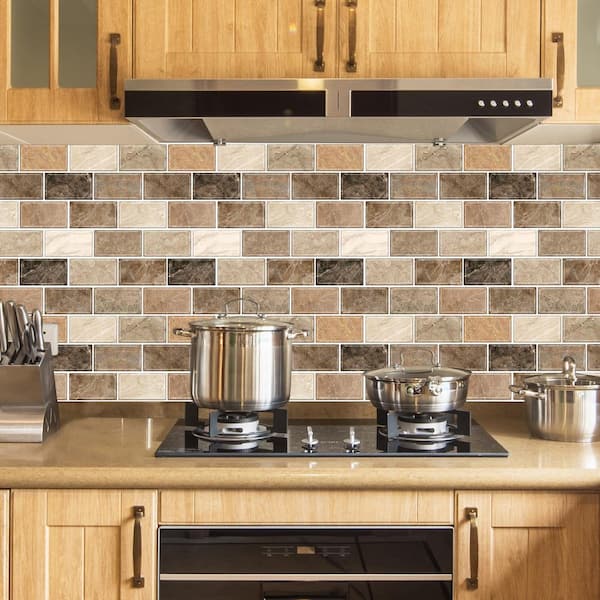 Brown Marble Look 12 in. x 12 in. Vinyl Peel and Stick Backsplash 10-Sheet Pack