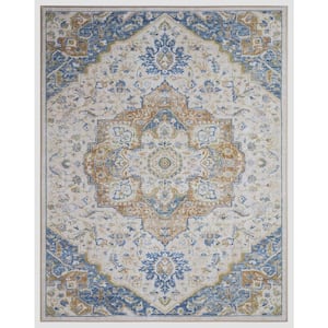 Eden Collection Center Medallion Ivory 6 ft. x 9 ft. Machine Washable Traditional Indoor Area Rug
