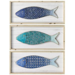 School of Three Fish Fir Wood Decorative Sign