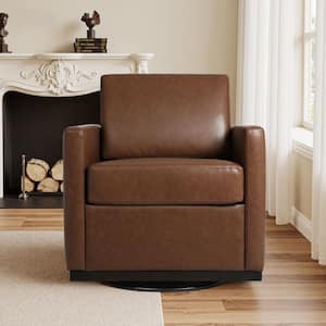 Modern Coffee Faux Leather Upholstered Swivel Accent Arm Chair With Metal Base(Set of 1)
