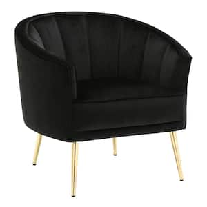 Tania Accent Chair in Black Velvet and Gold Metal