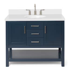 Bayhill 43 in. W x 22 in. D x 36 in. H Bath Vanity in Midnight Blue with Pure White Quartz Top