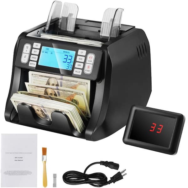 SKYSHALO Money Counter Machine, Bill Counter with UV MG IR DD Counterfeit Detection Cash Counting Machine Food Vacuum Black