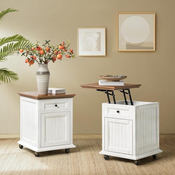 JAYDEN CREATION Xana White 18 in. Traditional Square MDF Lift-Top End Table with Charging Station (Set of 2)
