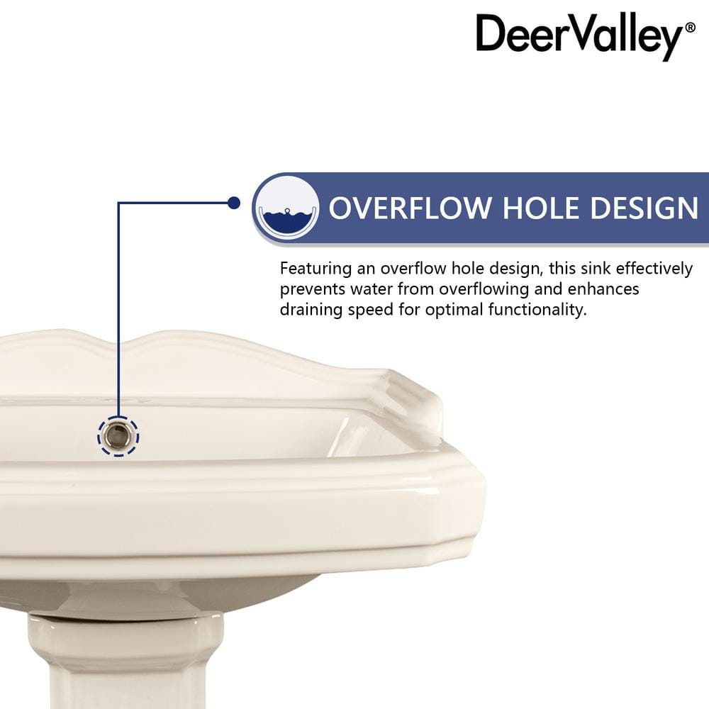 Bone Ceramic Rectangular Pedestal Bathroom Sink with Single Faucet Hole