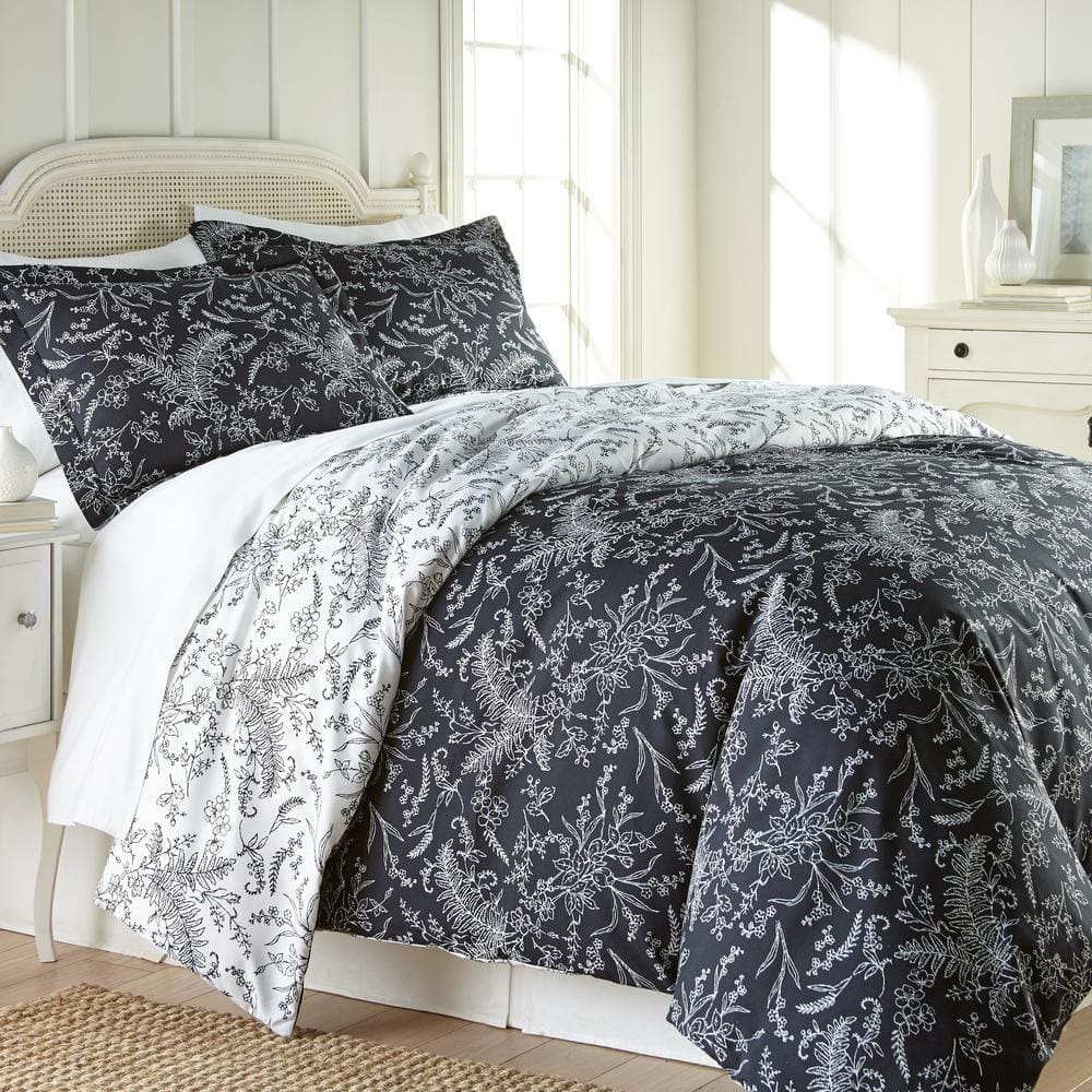 Winter Brush Reversible 2-Piece Black Floral Microfiber Twin/Twin XL Comforter Set -  Southshore Fine Linens, WB-COM-BLK-TW