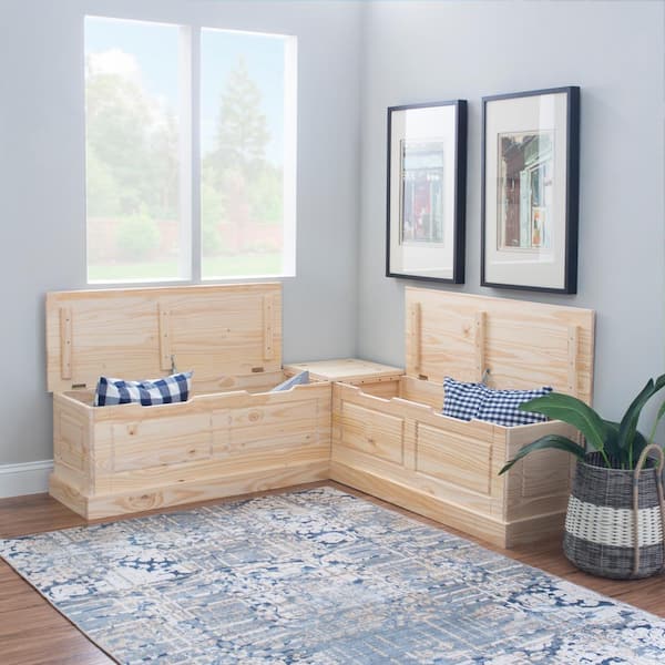 Rockhill Corner Nook 62.4 in. Unfinished Dining Bench Backless with Storage