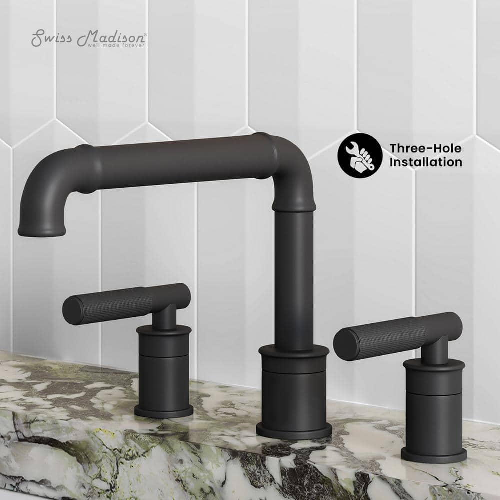 Matte Black Brass Dual Handle Widespread Bathroom Faucet
